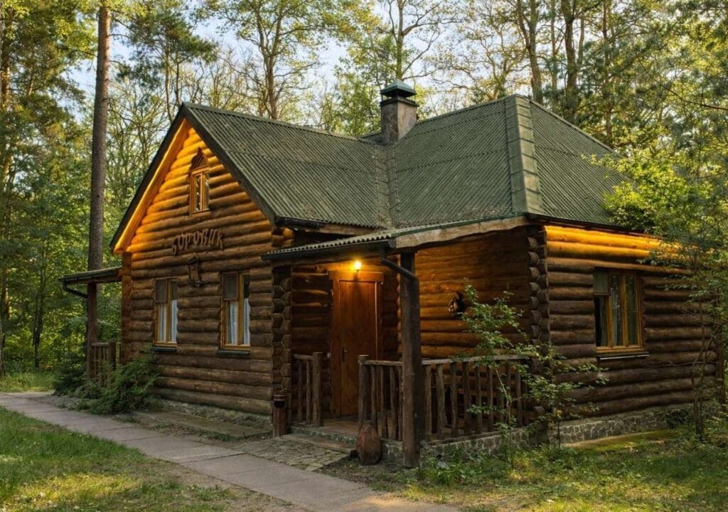 Затишний дерев'яний будиночок в сосновому лісі. Оренда будиночка на вихідні під Києвом для комфортного відпочинку.